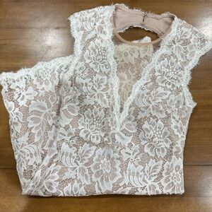 Betsy & Adam White Lace Midi Dress